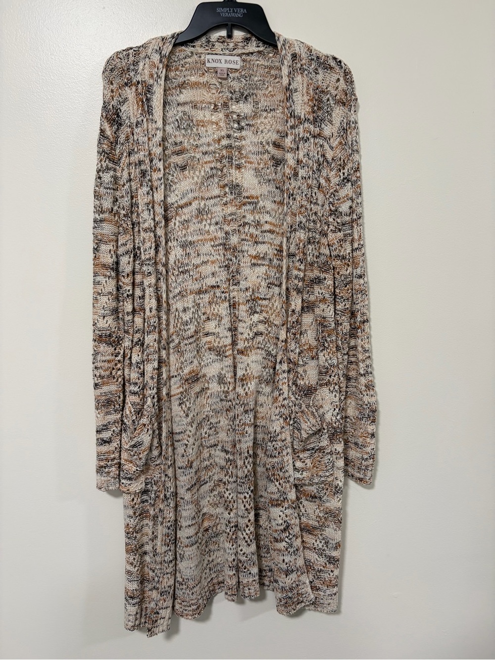 Knox Rose Marled Open Cardigan in Cream, Tan and Black